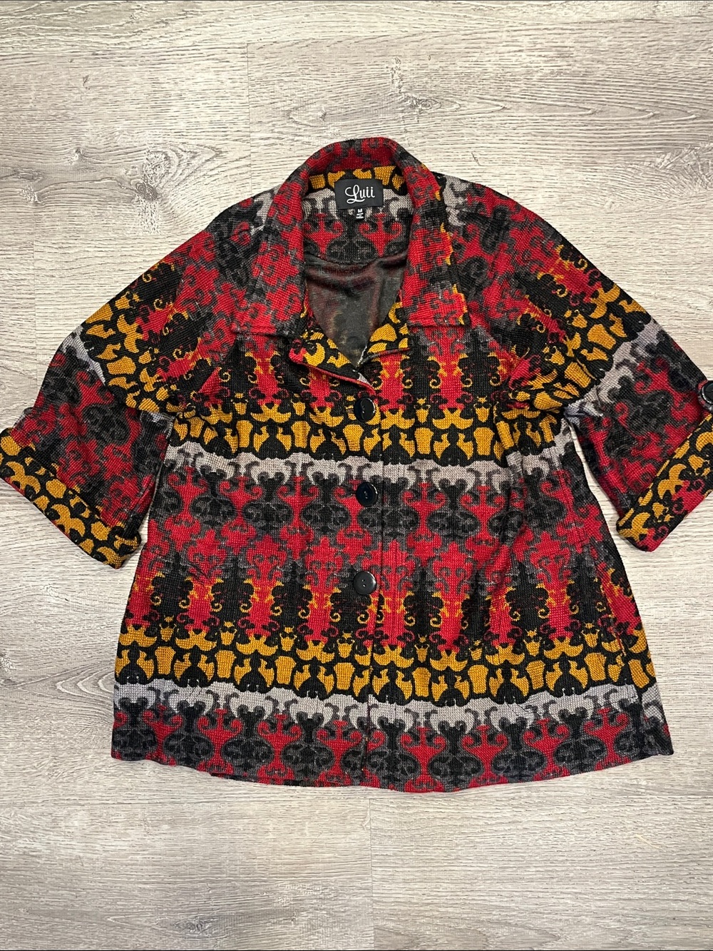 Anthropology Red & Mustard Patterned Short Jacket